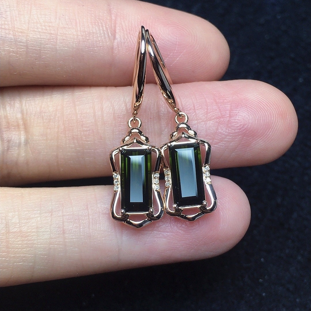14k Gold 2.55 Ct Natural Tourmaline & Diamond Earrings - 3