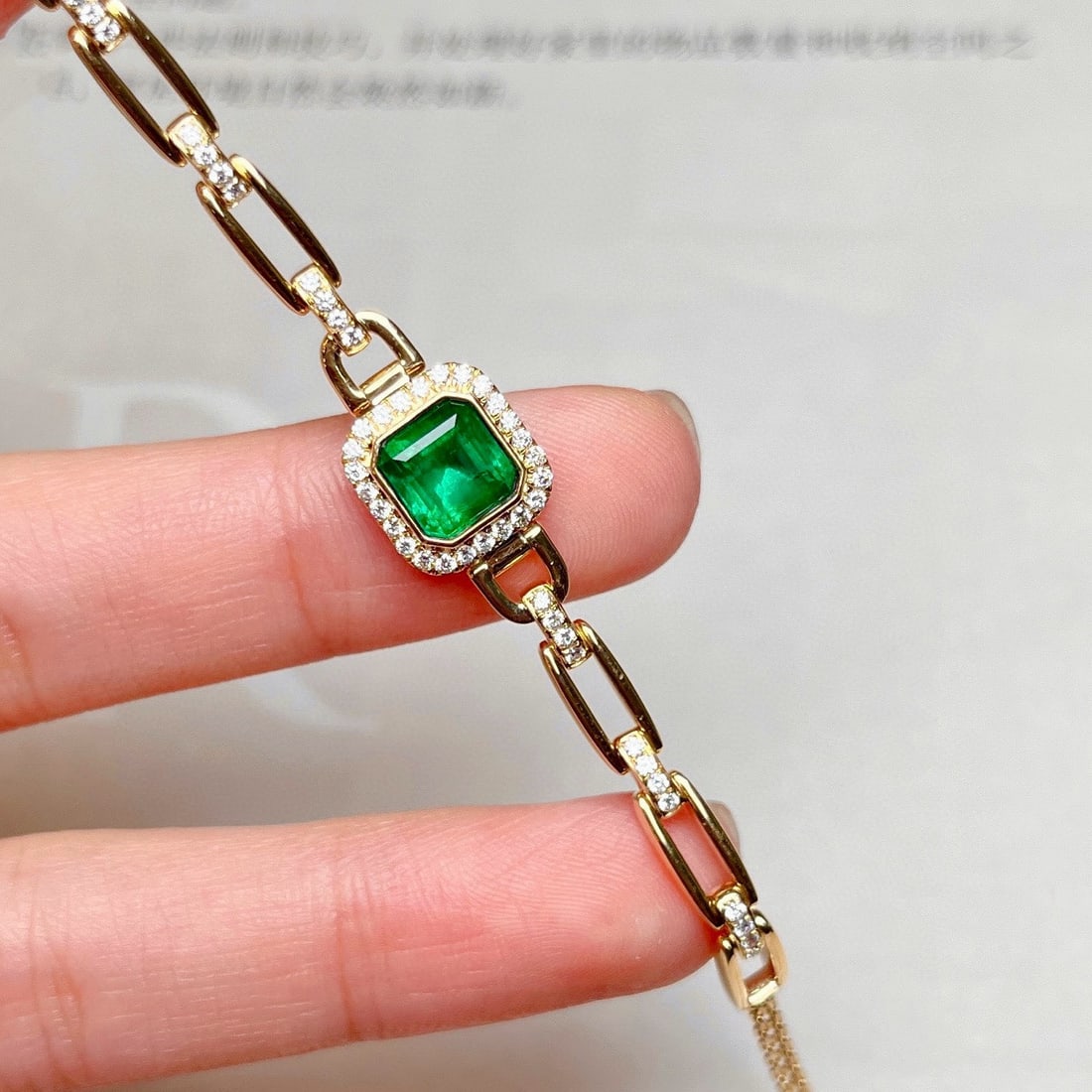14k Gold 1.63 Ctw Vivid Green Natural Emerald & Diamond Bracelet - 4