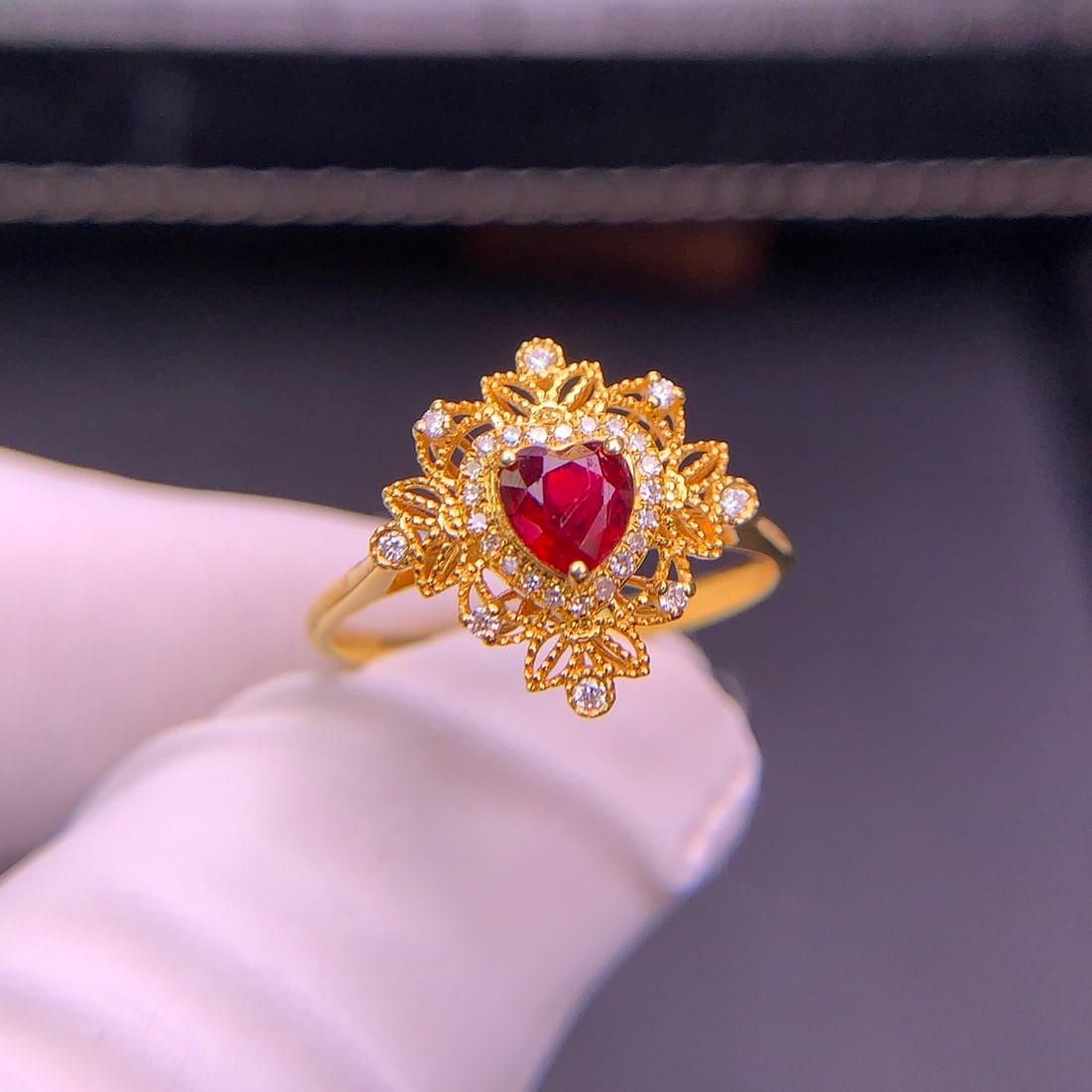 14k Gold 0.52 Ct Natural Ruby & Diamond Ring - 5