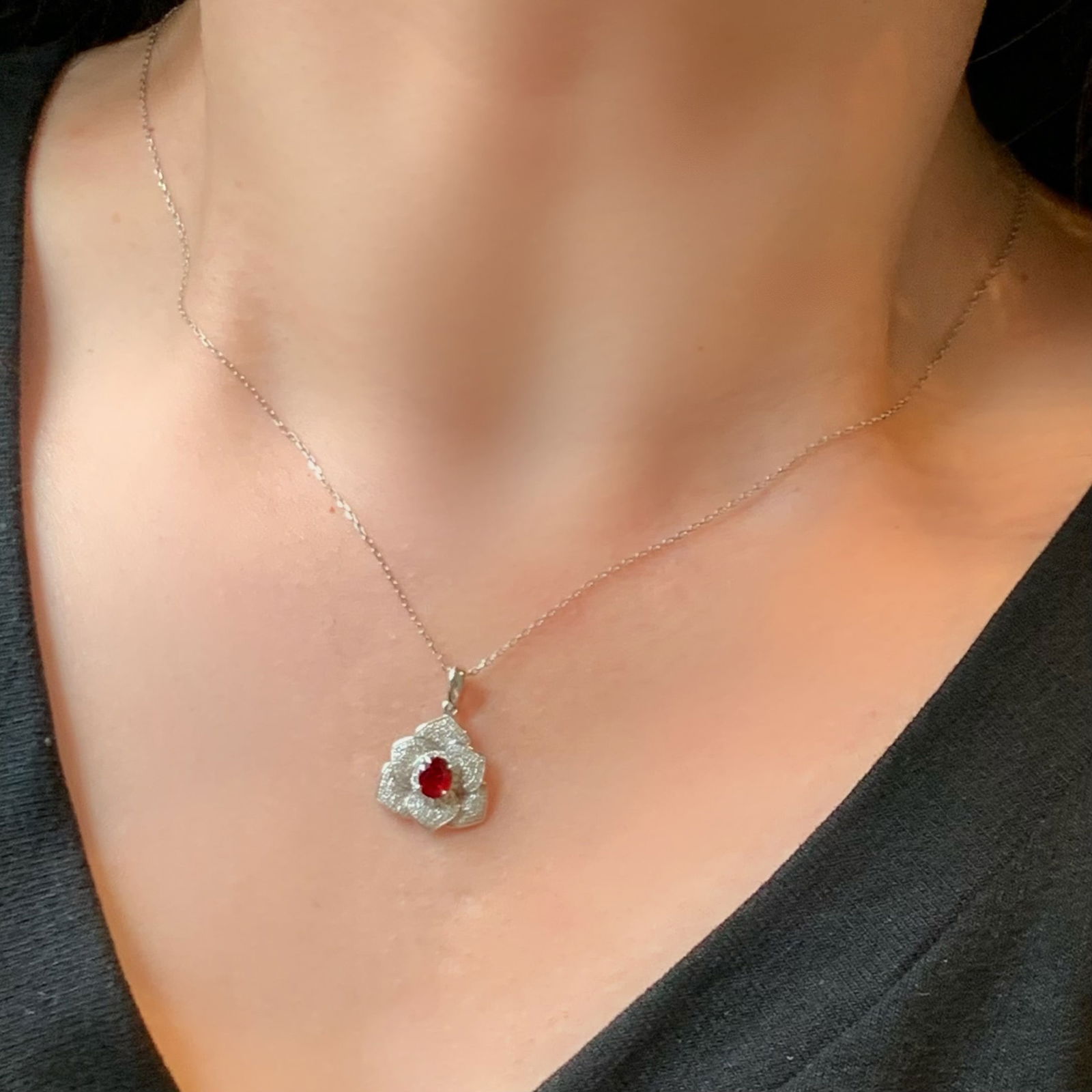 14k Gold 0.83 Ctw Vivid Red Natural Ruby & Diamond Pendant( Without Chain ) - 6