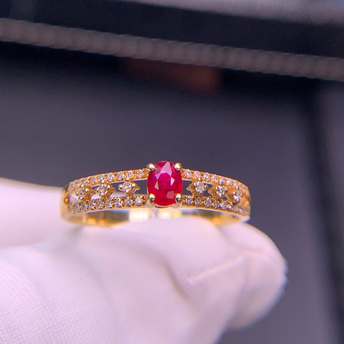 14k Gold 0.26 Ct Natural Ruby & Diamond Ring - 6