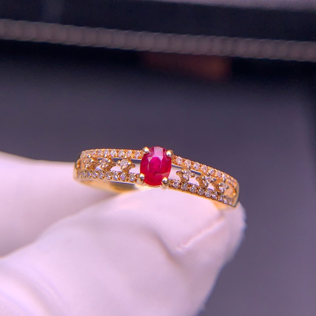 14k Gold 0.26 Ct Natural Ruby & Diamond Ring - 7