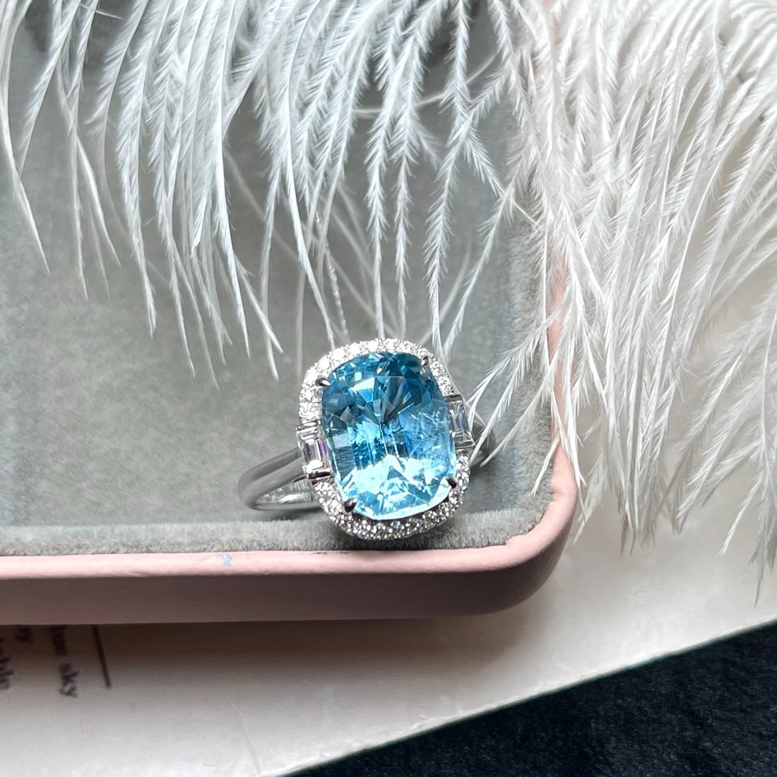 14k Gold 4.34 Ctw Natural Aquamarine & Diamond Ring - 5