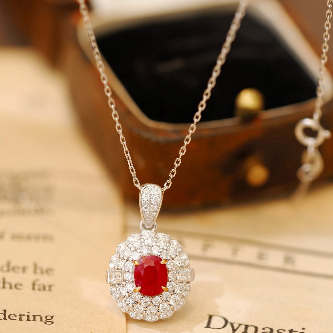 14k Gold 1.92 Ctw Natural Ruby & Diamond Pendant( Without Chain ) - 2