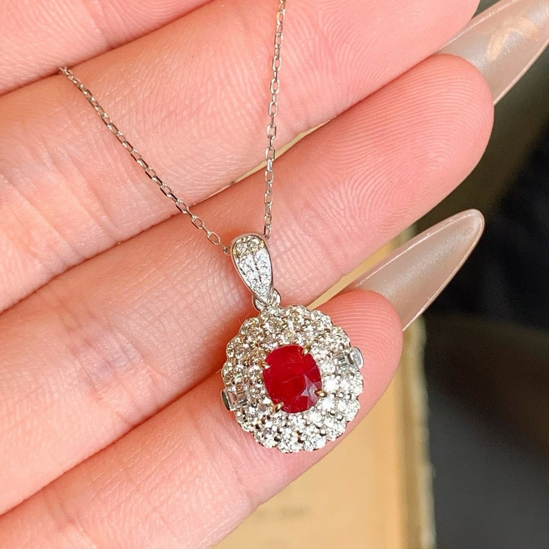 14k Gold 1.92 Ctw Natural Ruby & Diamond Pendant( Without Chain ) - 6