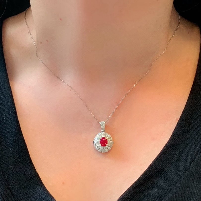 14k Gold 1.92 Ctw Natural Ruby & Diamond Pendant( Without Chain ) - 7