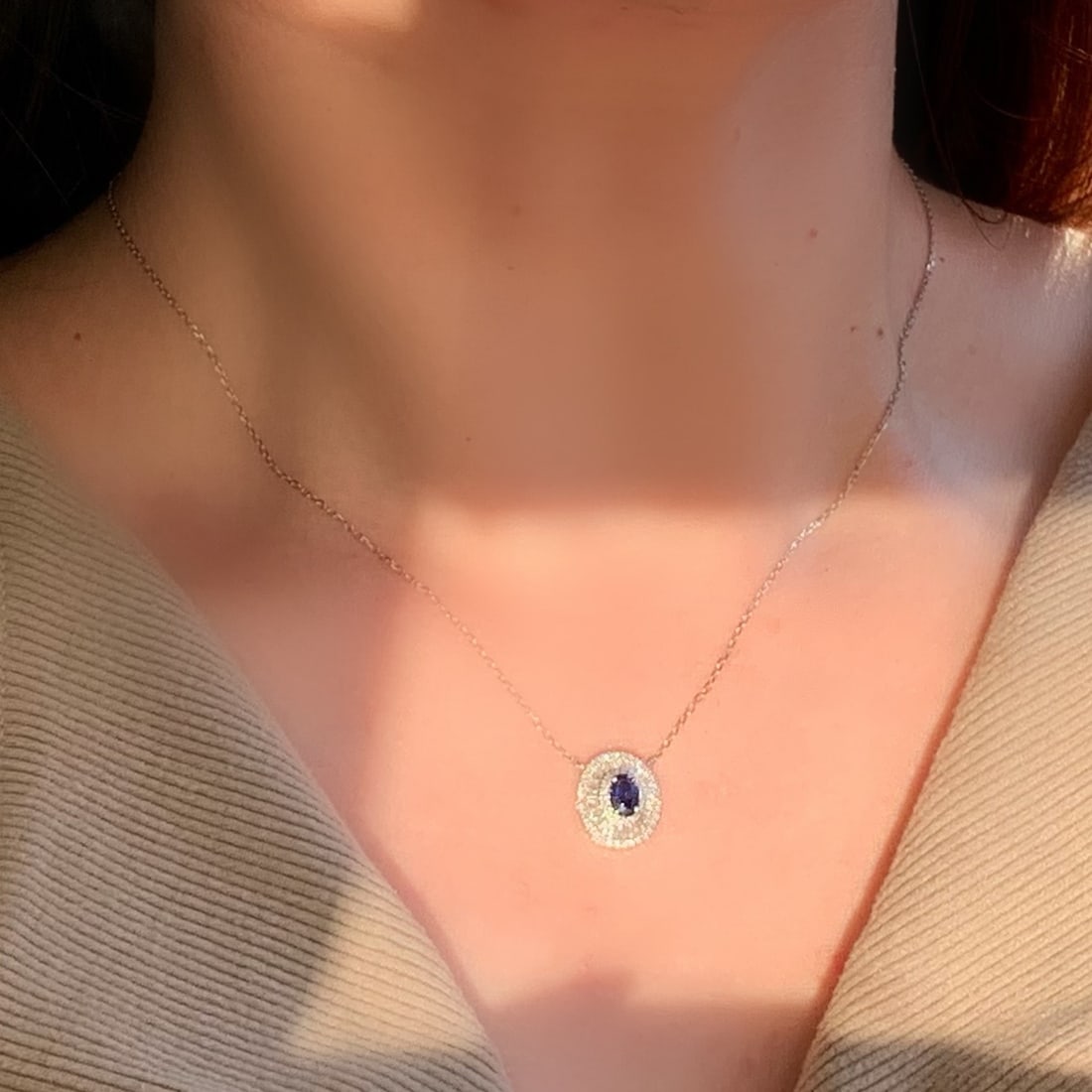 14k Gold 0.83 Ctw Natural Sapphire & Diamond Necklace - 5