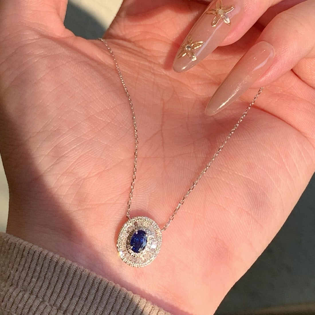 14k Gold 0.83 Ctw Natural Sapphire & Diamond Necklace - 7