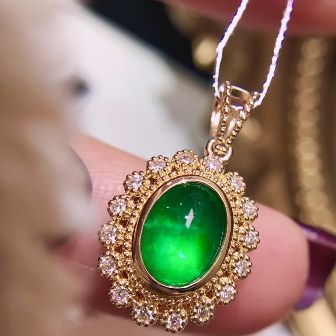 14k Gold 1.54 Ctw Natural Emerald & Diamond Pendant( Without Chain ) - 2