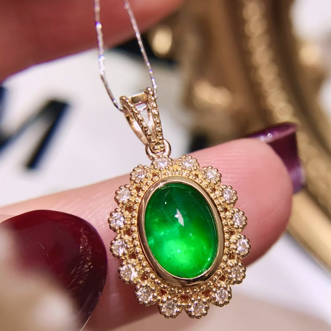 14k Gold 1.54 Ctw Natural Emerald & Diamond Pendant( Without Chain ) - 3
