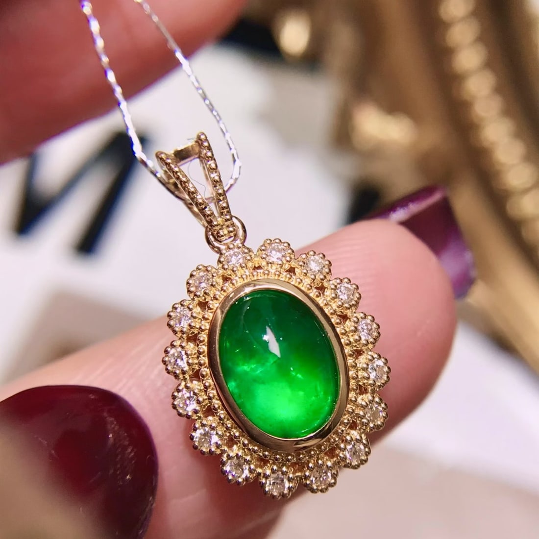 14k Gold 1.54 Ctw Natural Emerald & Diamond Pendant( Without Chain ) - 4