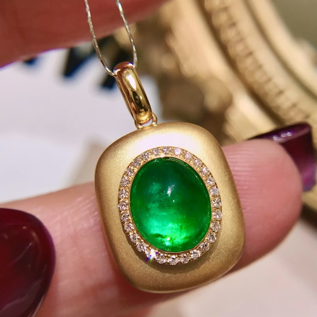 14k Gold 1.88 Ctw Natural Emerald & Diamond Pendant( Without Chain ) - 2