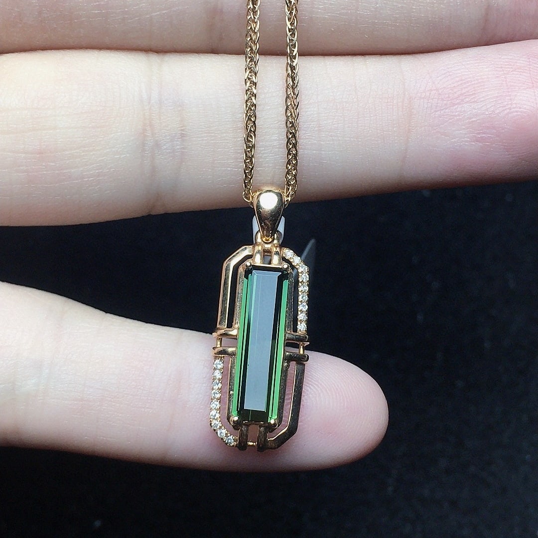 14k Gold 1.6 Ct Natural Tourmaline & Diamond Pendant( Without Chain ) - 2