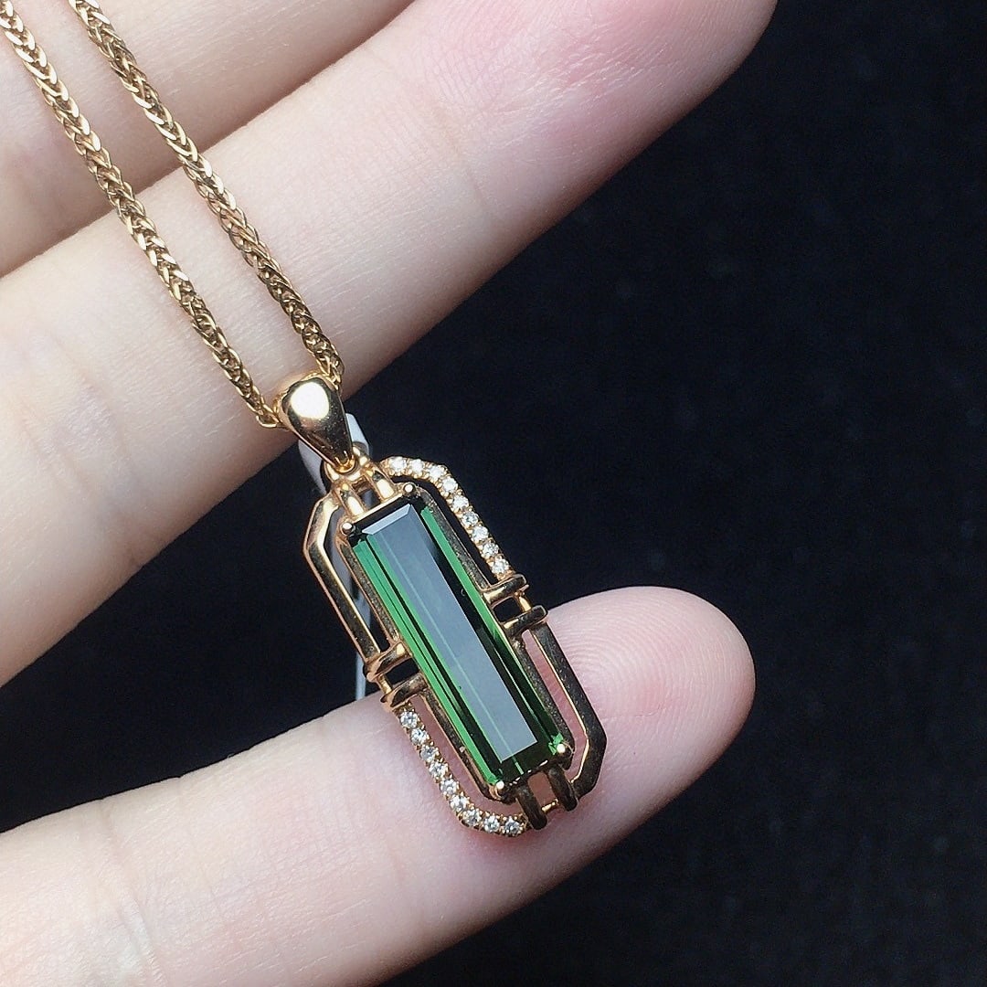 14k Gold 1.6 Ct Natural Tourmaline & Diamond Pendant( Without Chain ) - 3