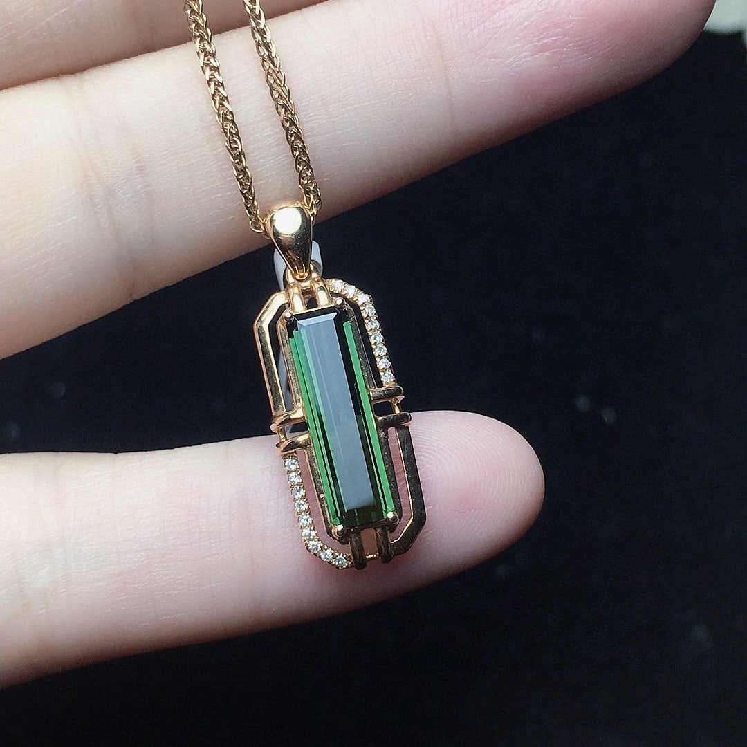 14k Gold 1.6 Ct Natural Tourmaline & Diamond Pendant( Without Chain ) - 4