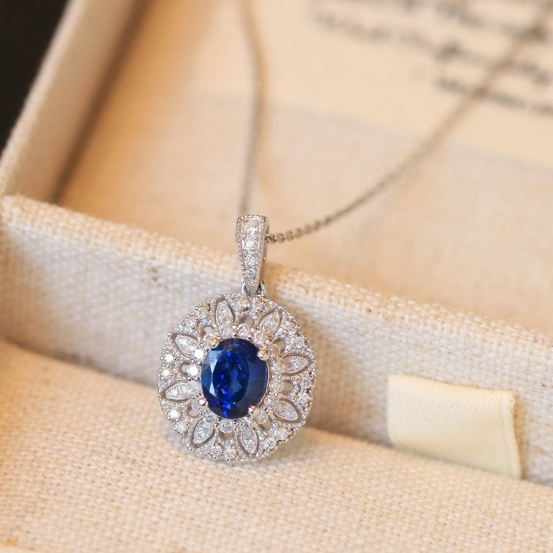 14k Gold 1.03 Ctw Natural Sapphire & Diamond Pendant( Without Chain ): Ref:231134189 // gold content:14k gold // main gemstone:sapphire // shape:oval // carat weight:0. 78ct // color:blue // treatment:natural // // adjacent gemstone 2 : diamond // shape:round // carat