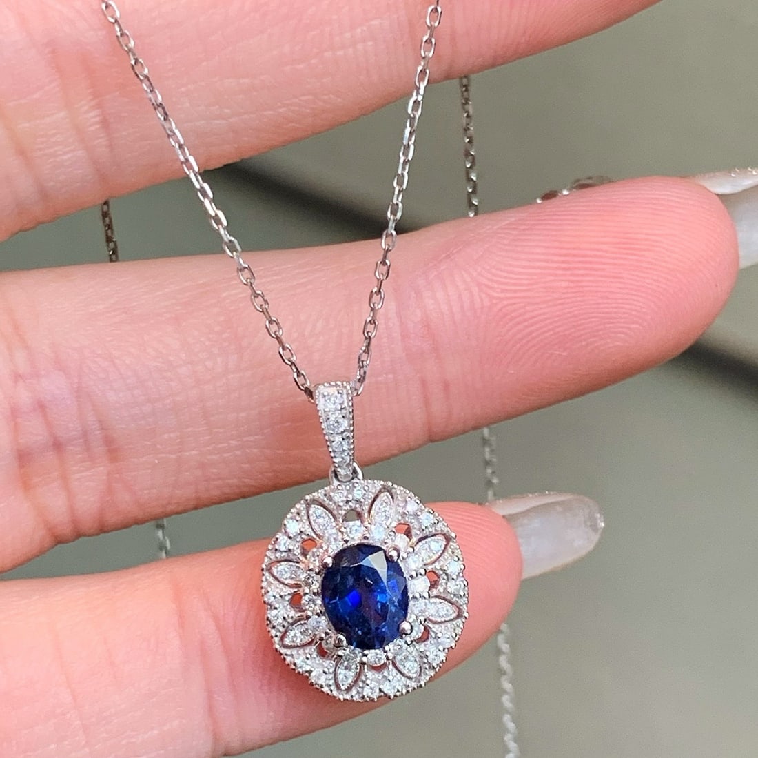 14k Gold 1.03 Ctw Natural Sapphire & Diamond Pendant( Without Chain ) - 5