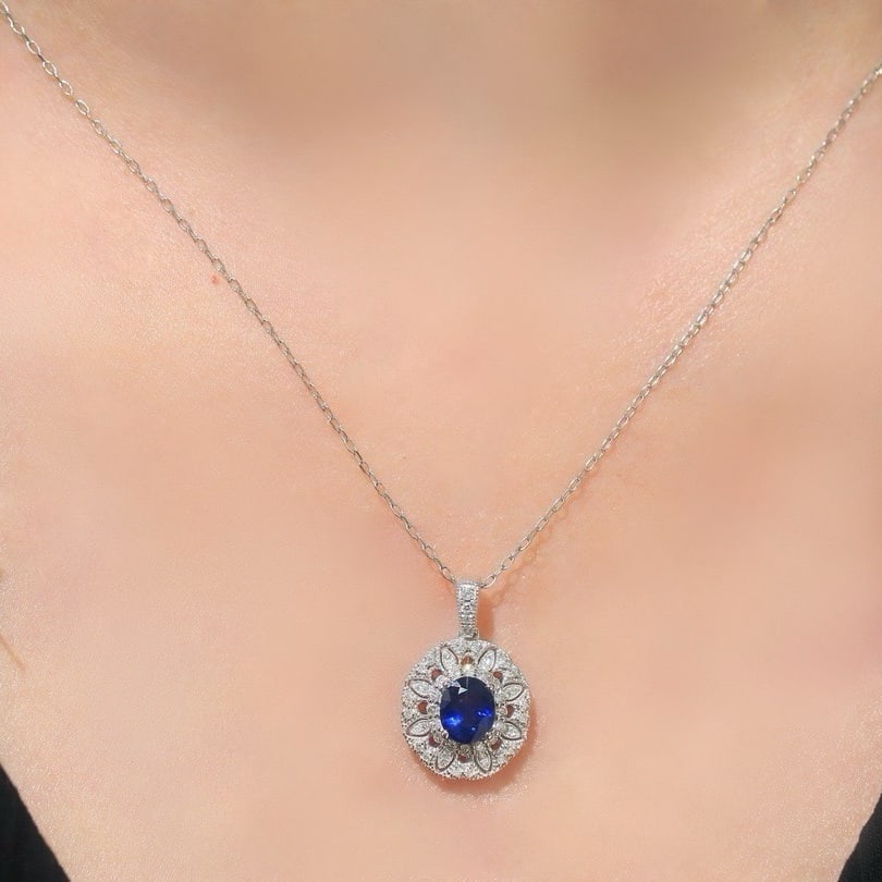 14k Gold 1.03 Ctw Natural Sapphire & Diamond Pendant( Without Chain ) - 6