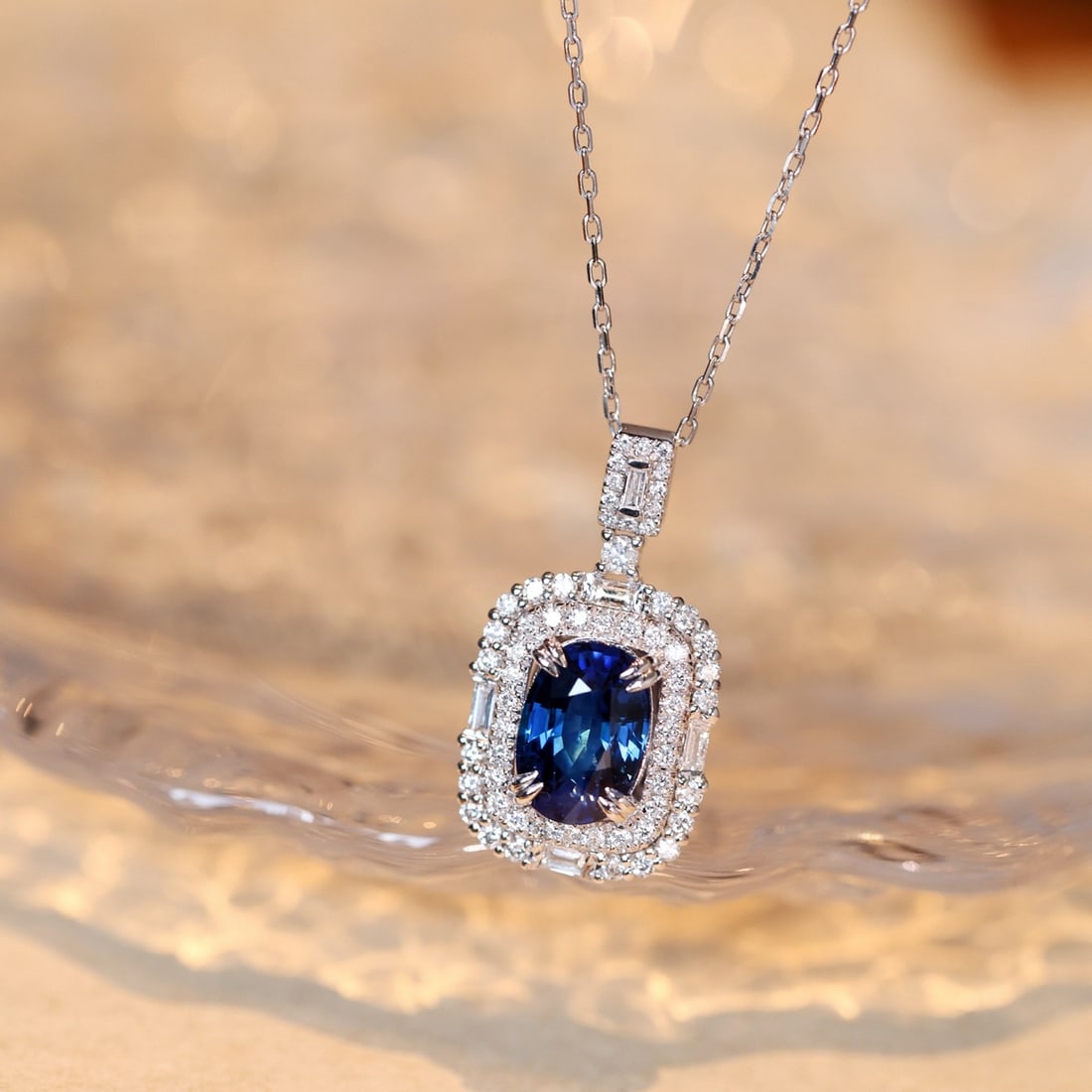 14k Gold 2.17 Ctw Natural Sapphire & Diamond Pendant( Without Chain ): Ref:231134193 // gold content:14k gold // main gemstone:sapphire // shape:oval // carat weight:1. 73ct // color:blue // treatment:natural // // adjacent gemstone 2 : diamond // shape:multiple //