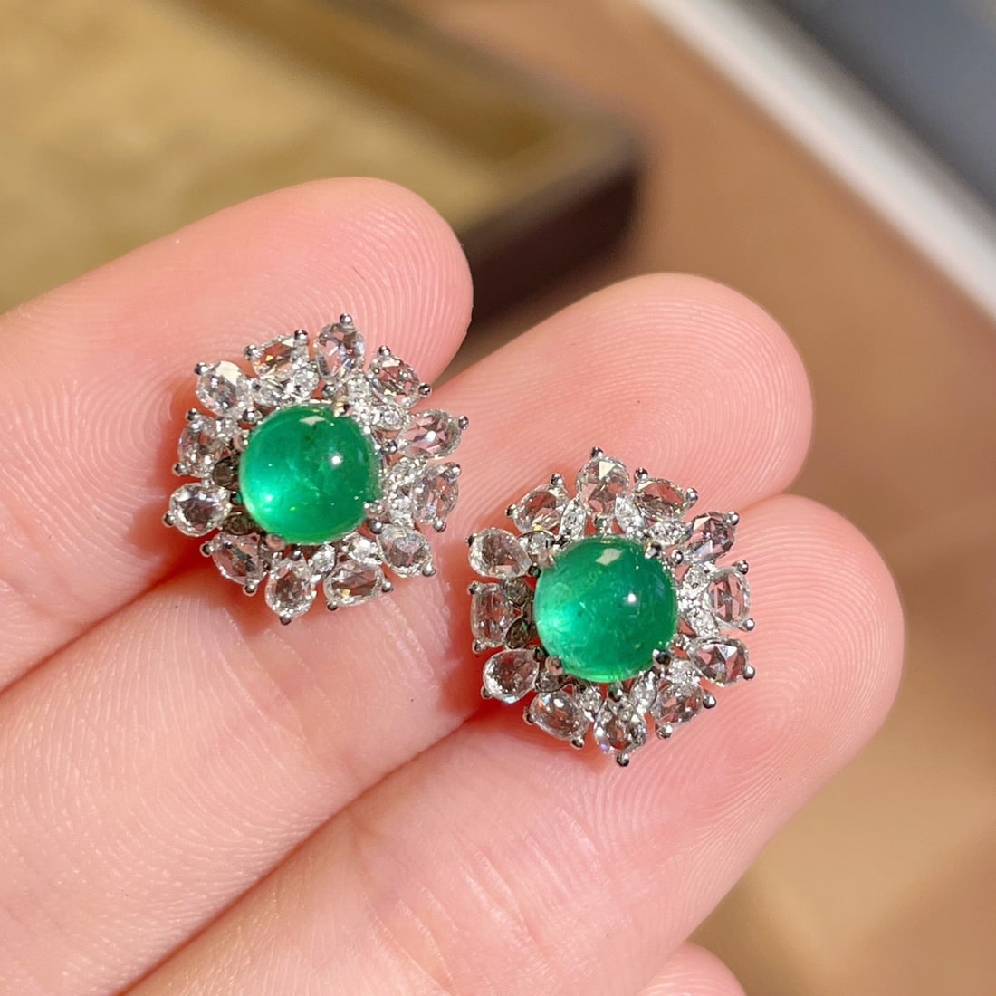 14k Gold 2.15 Ctw Natural Emerald & Diamond Earrings - 2