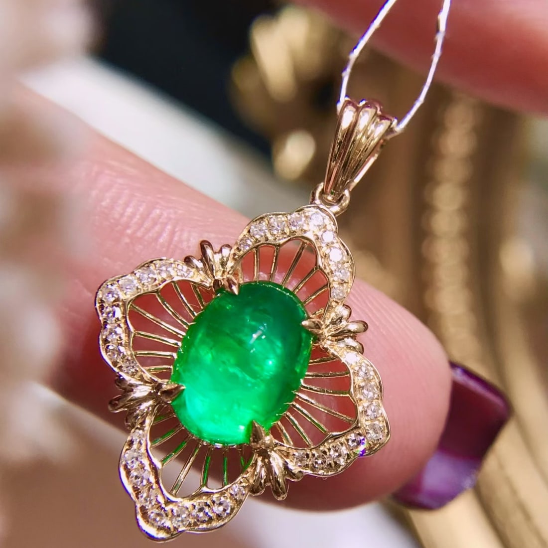 14k Gold 1.93 Ctw Natural Emerald & Diamond Pendant( Without Chain ) - 4