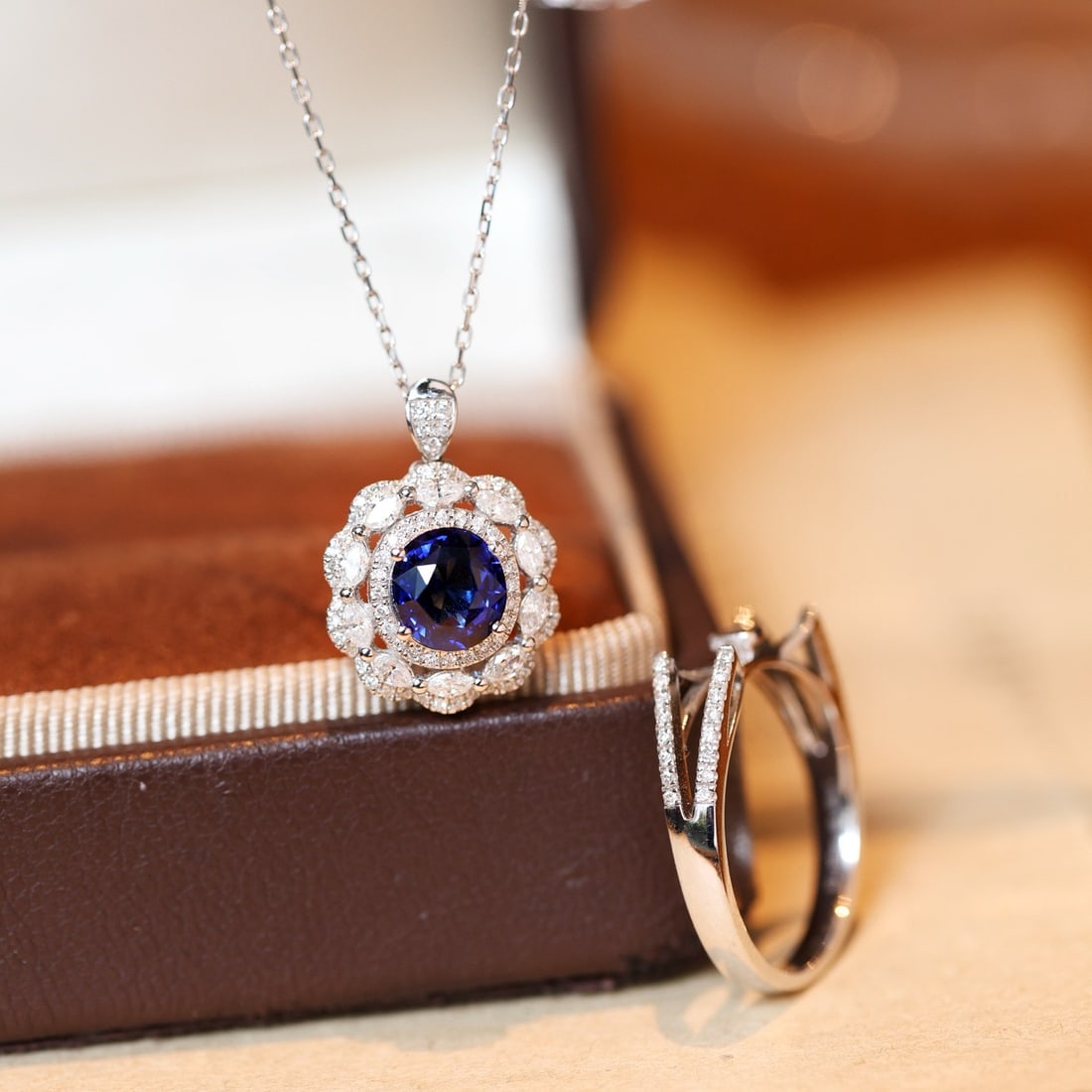 14k Gold 2.57 Ctw Natural Sapphire & Diamond Ring/pendant( Without Chain ) - 2