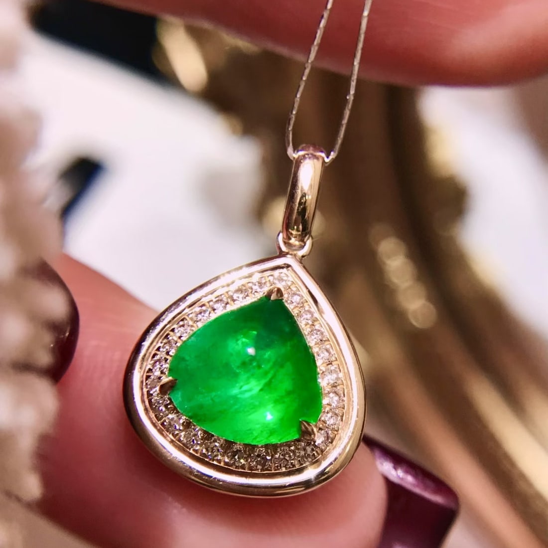 14k Gold 2.12 Ctw Natural Emerald & Diamond Pendant( Without Chain ) - 2