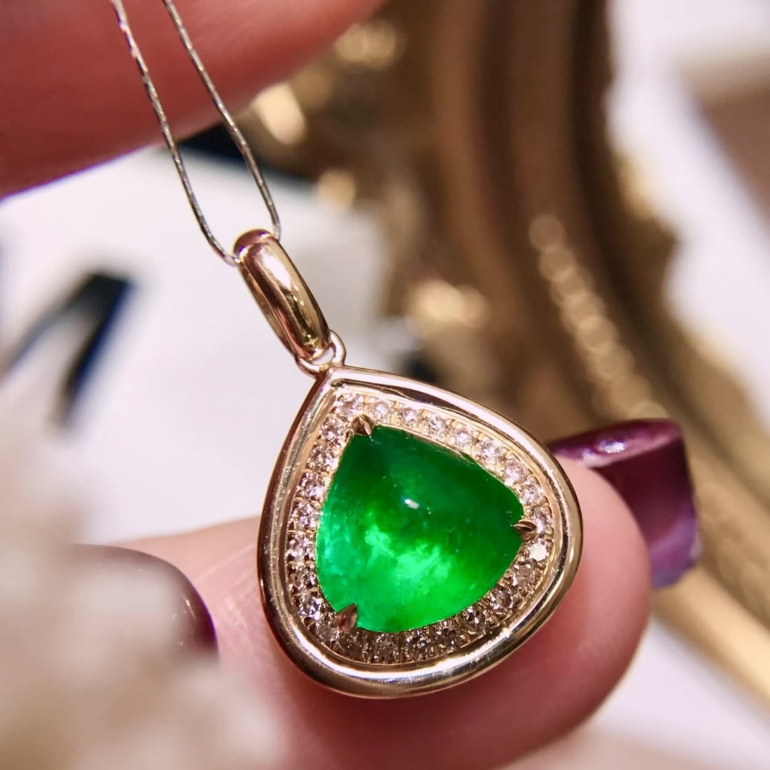 14k Gold 2.12 Ctw Natural Emerald & Diamond Pendant( Without Chain ) - 3