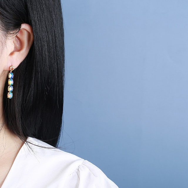 14k Gold 3.41 Ctw Natural Opal & Diamond Earrings - 5