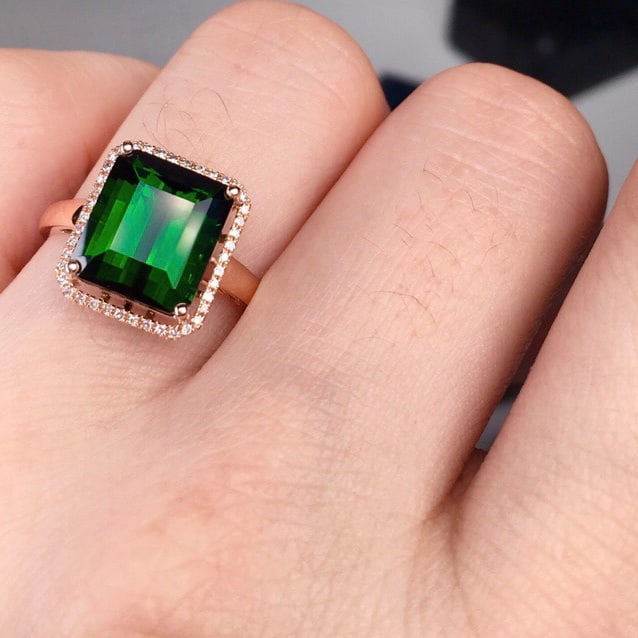 14k Gold 5.8 Ct Natural Tourmaline & Diamond Ring - 8