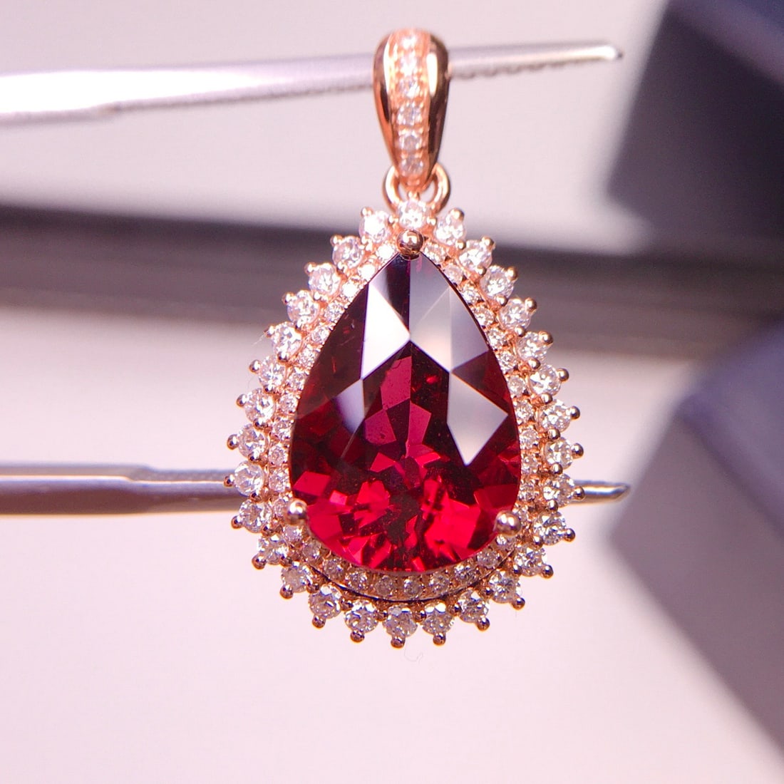 14k Gold 3.92 Ct Natural Tourmaline & Diamond Pendant( Without Chain ) - 4