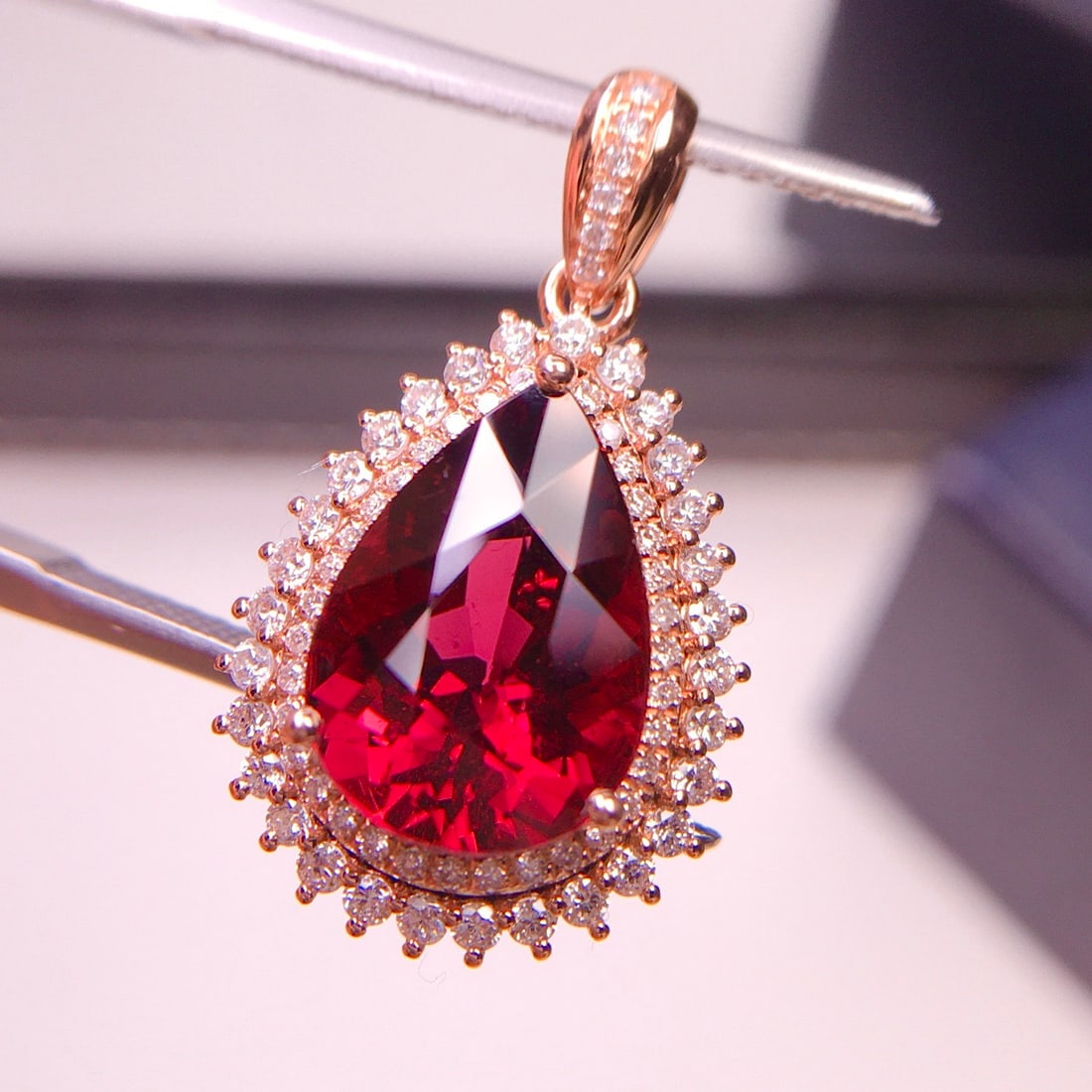 14k Gold 3.92 Ct Natural Tourmaline & Diamond Pendant( Without Chain ) - 5