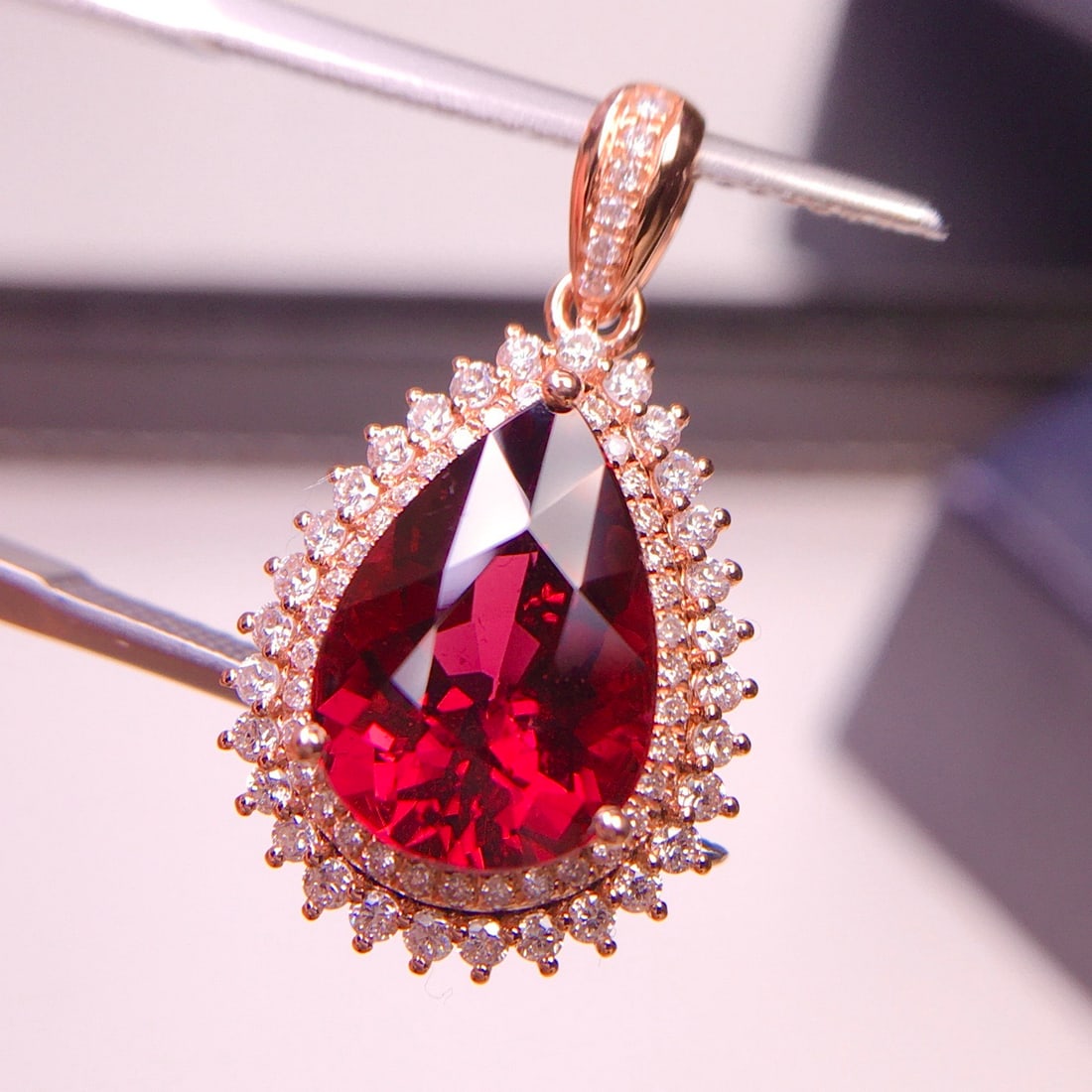 14k Gold 3.92 Ct Natural Tourmaline & Diamond Pendant( Without Chain ) - 6