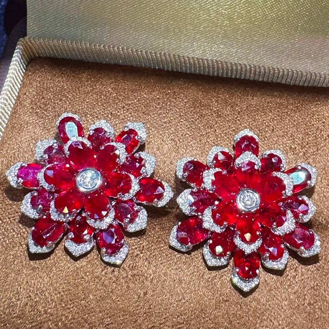 14k Gold 12.09 Ctw Natural Ruby & Diamond Earrings - 3