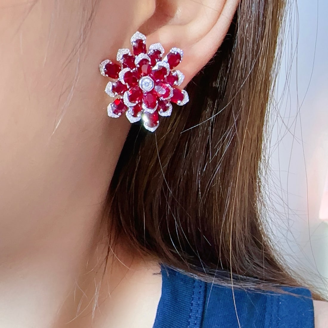 14k Gold 12.09 Ctw Natural Ruby & Diamond Earrings - 4