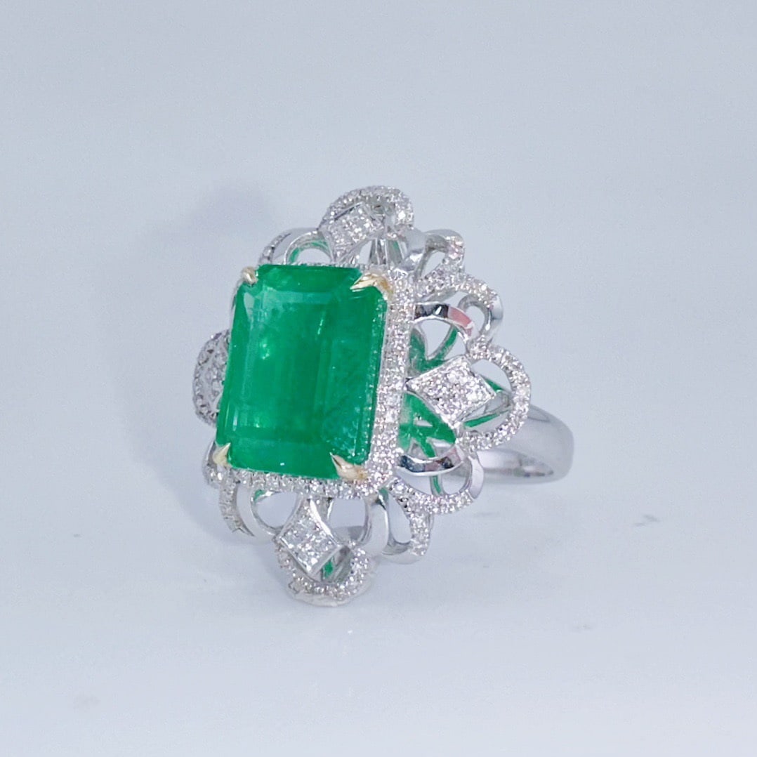 14k Gold 4.70 Ctw Natural Emerald & Diamond Ring/pendant( Without Chain ) - 2