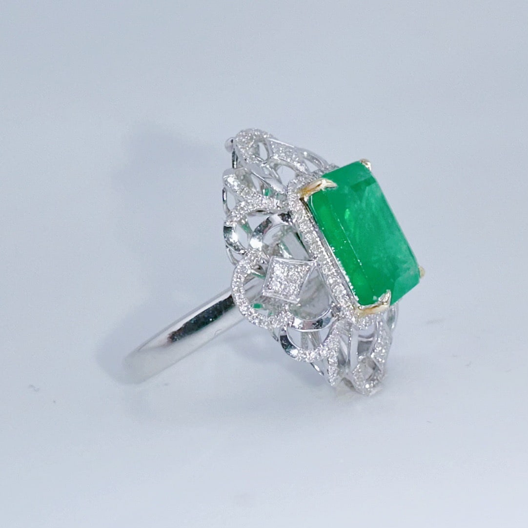 14k Gold 4.70 Ctw Natural Emerald & Diamond Ring/pendant( Without Chain ) - 3