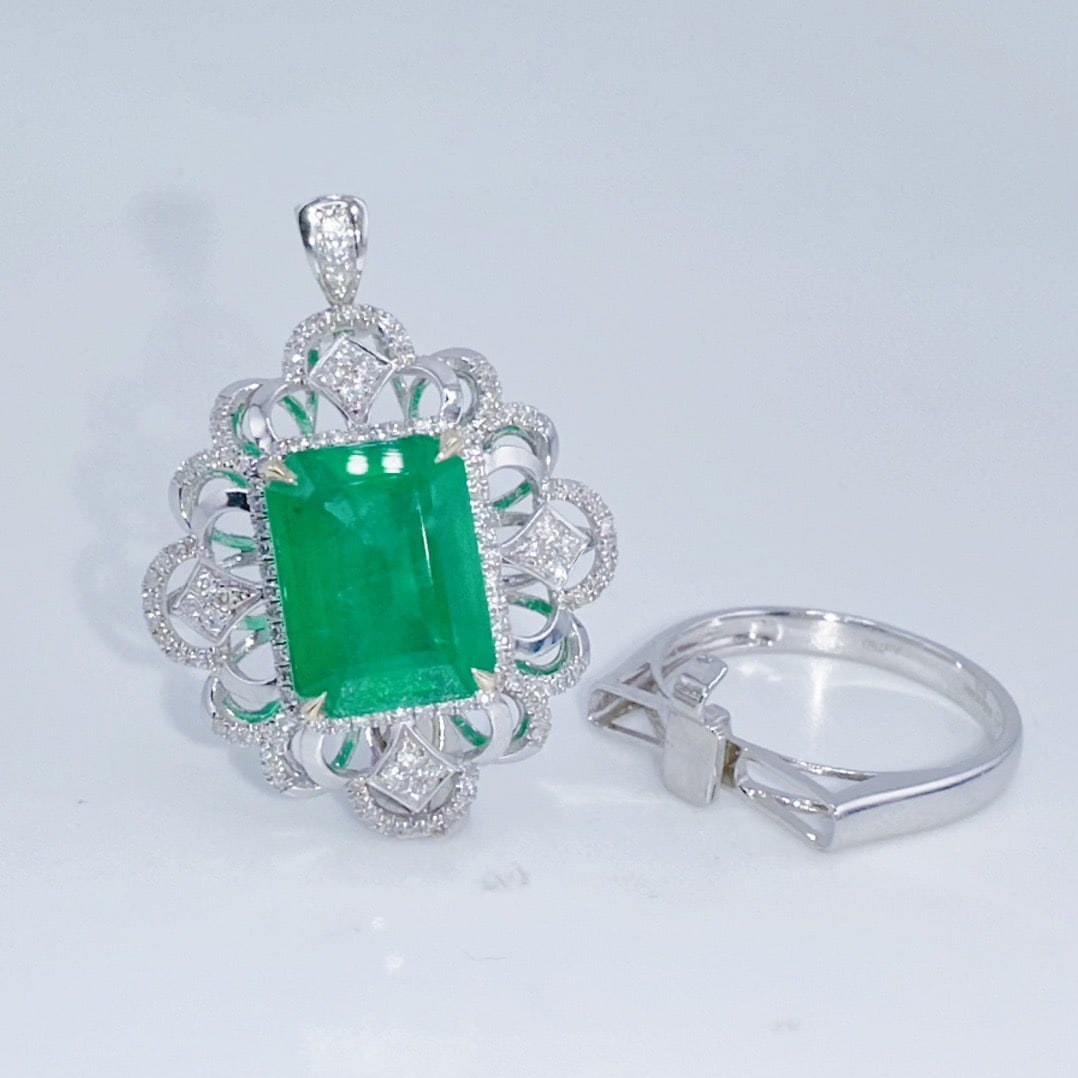 14k Gold 4.70 Ctw Natural Emerald & Diamond Ring/pendant( Without Chain ) - 4