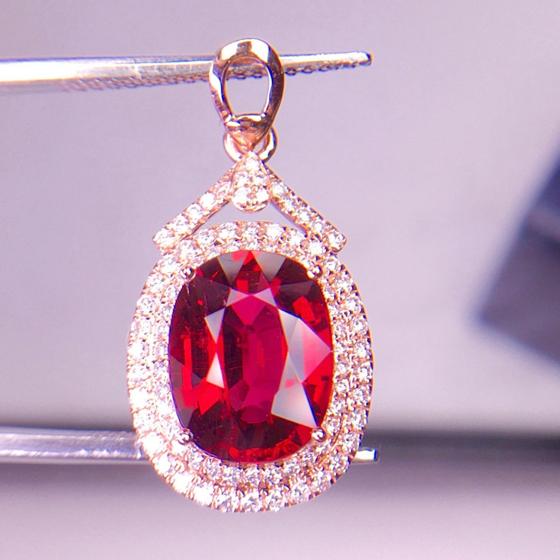 14k Gold 3.65 Ct Natural Tourmaline & Diamond Pendant( Without Chain ) - 2