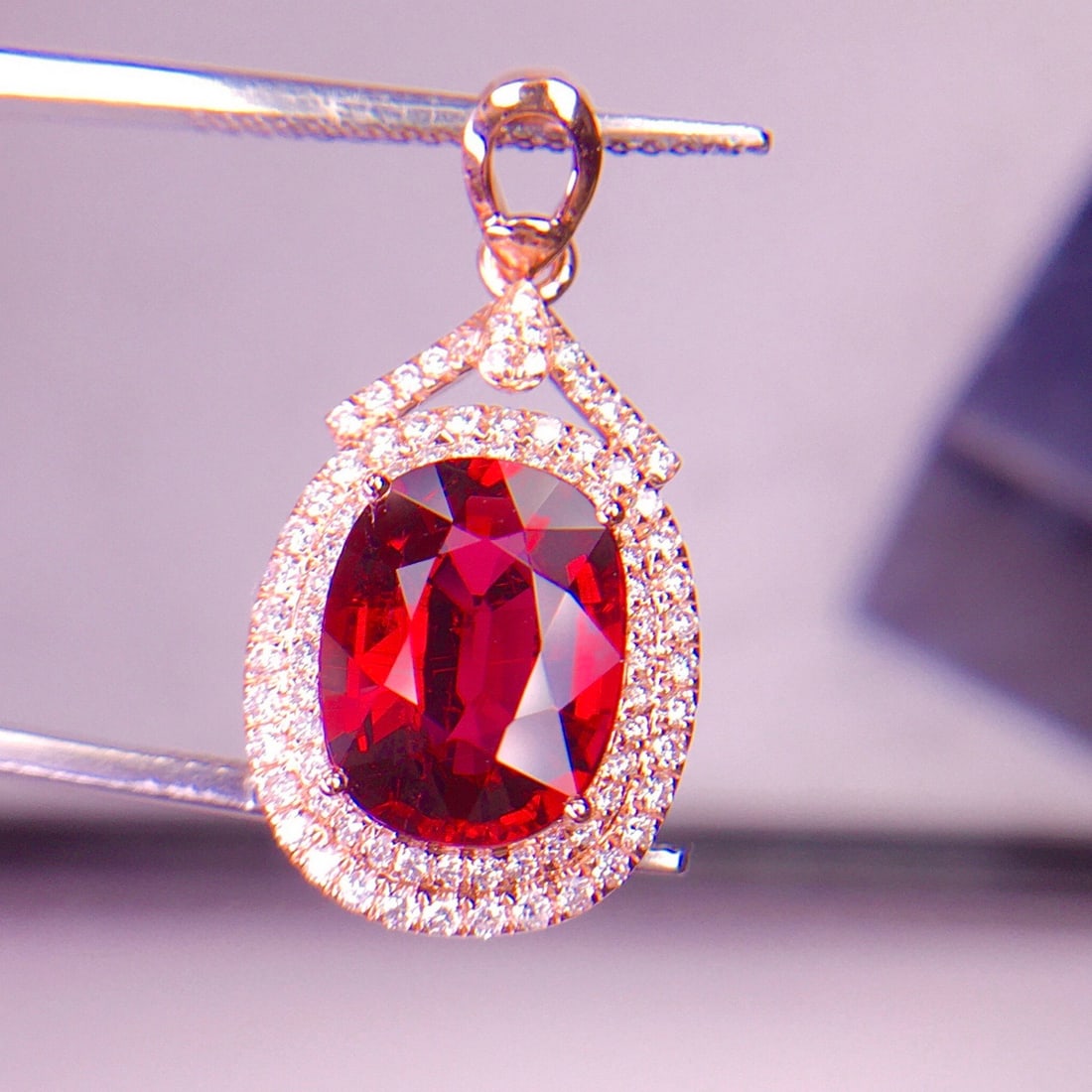 14k Gold 3.65 Ct Natural Tourmaline & Diamond Pendant( Without Chain ) - 4