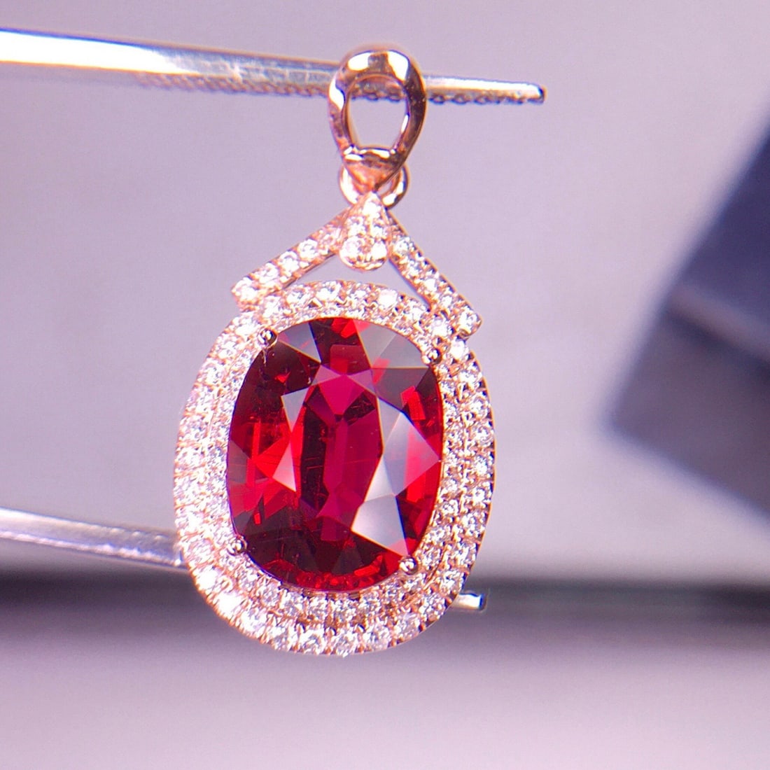 14k Gold 3.65 Ct Natural Tourmaline & Diamond Pendant( Without Chain ) - 5