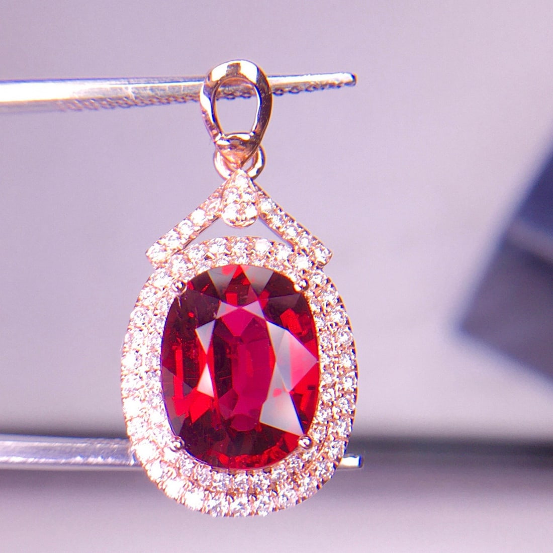 14k Gold 3.65 Ct Natural Tourmaline & Diamond Pendant( Without Chain ) - 6