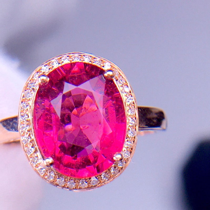 14k Gold 3.5 Ct Natural Tourmaline & Diamond Ring - 2