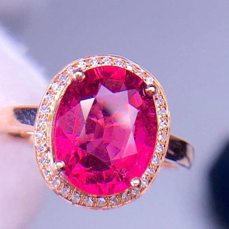 14k Gold 3.5 Ct Natural Tourmaline & Diamond Ring - 3