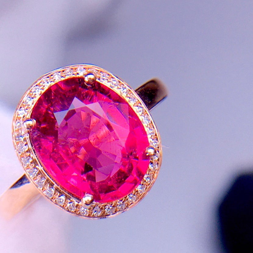 14k Gold 3.5 Ct Natural Tourmaline & Diamond Ring - 4