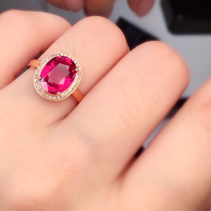 14k Gold 3.5 Ct Natural Tourmaline & Diamond Ring - 6