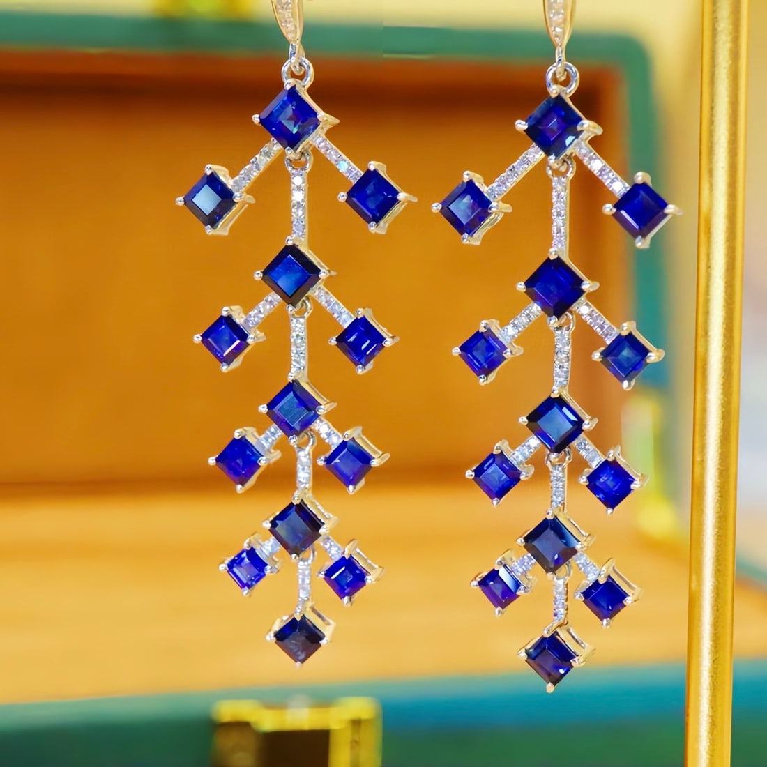 14k Gold 5.63 Ctw Natural Sapphire & Diamond Earrings - 2