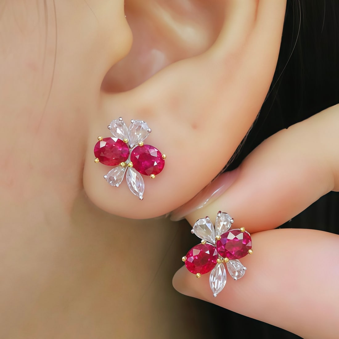 14k Gold 3.01 Ctw Natural Ruby & Diamond Earrings - 5