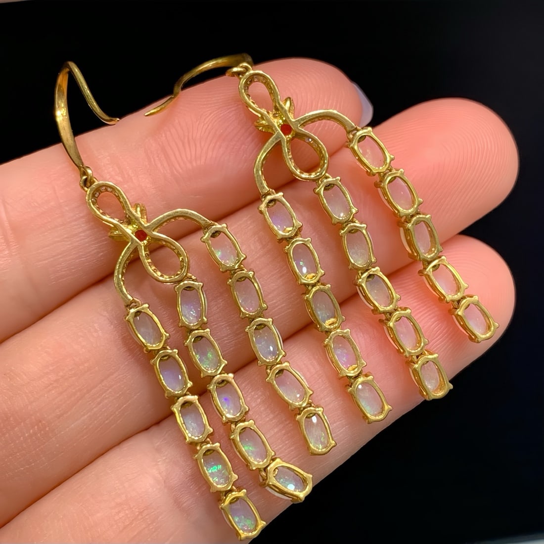 14k Gold 4.40 Ctw Natural Opal & Diamond Earrings - 5