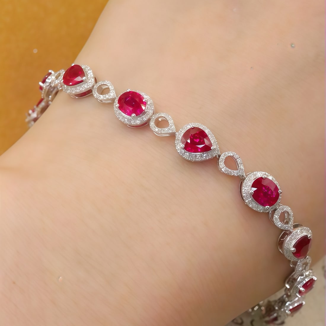 14k Gold 6.43 Ctw Natural Ruby & Diamond Bracelet - 5